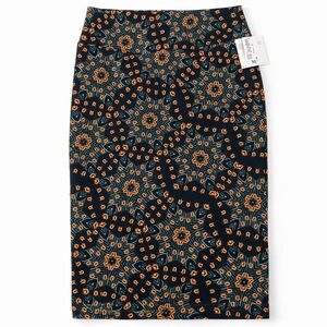 LuLaRoe Cassie Pencil Skirt XL NWT Black Orange Geometric Print Stretch